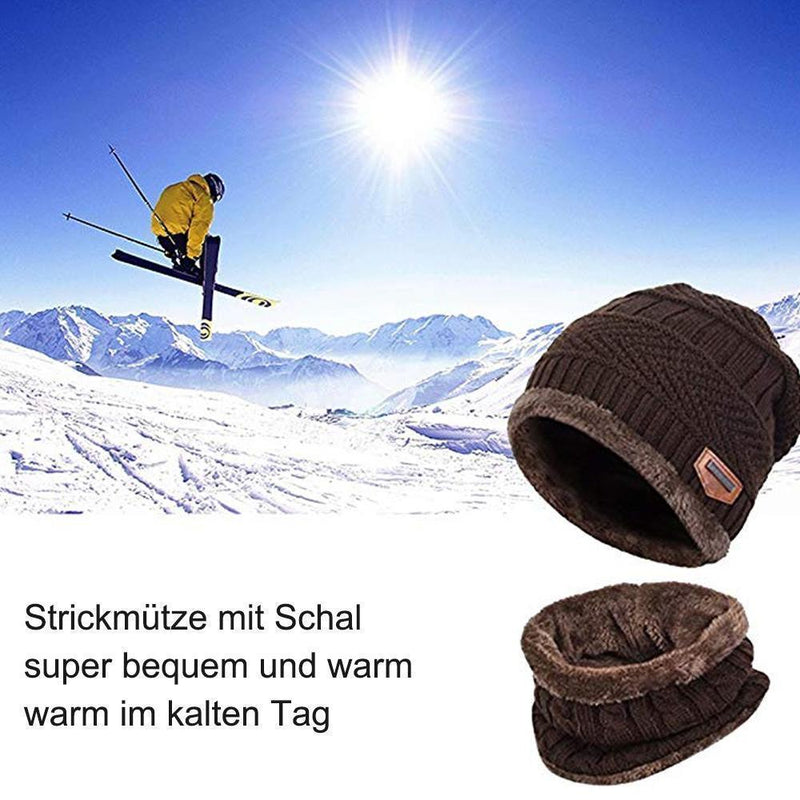 Warme Strickmütze mit Schal ( Erwachsene und Kinder )